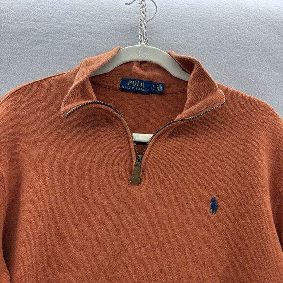 Polo by Ralph Lauren Sweater Mens Large Turtleneck‎ Orange Cotton 1/4 Zip Knit - Picture 2 of 11